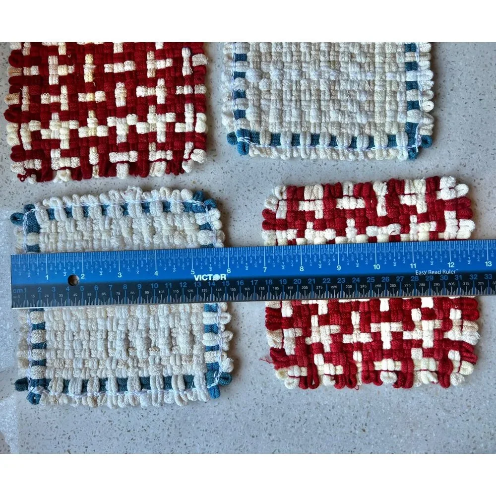 Handwoven Cotton Pot Holders Set Of 5 - Multicolor Large & Red/White/Blue Small